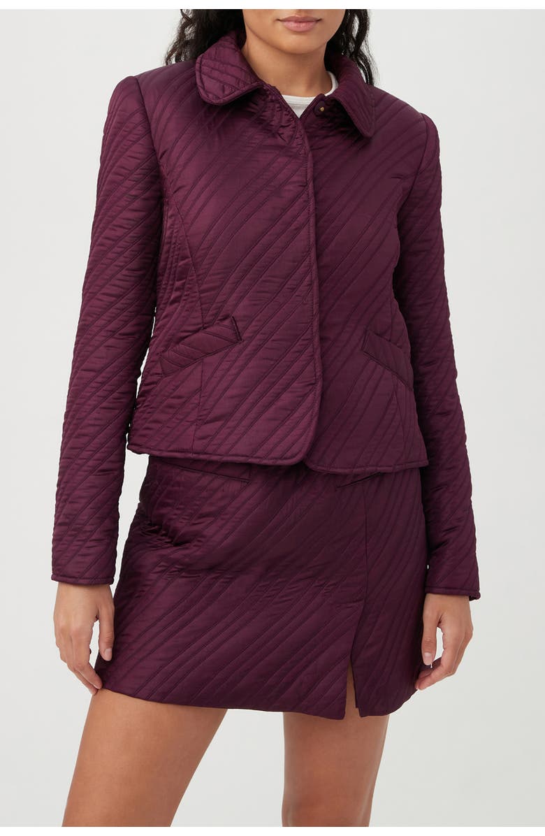 Trina Turk Vilet Quilted Collared Jacket, Alternate, color, Fig