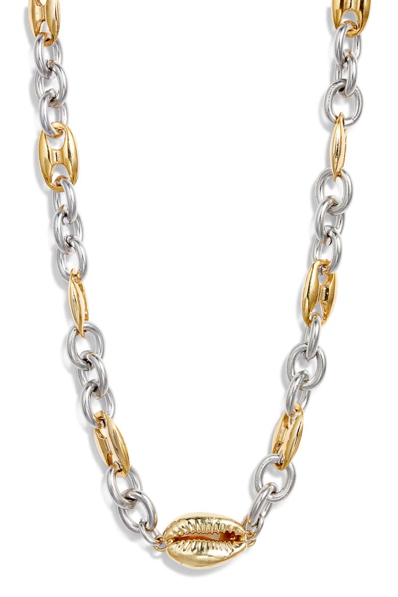Duotone Cowry Choker Necklace, Main, color, GOLD/ SILVER