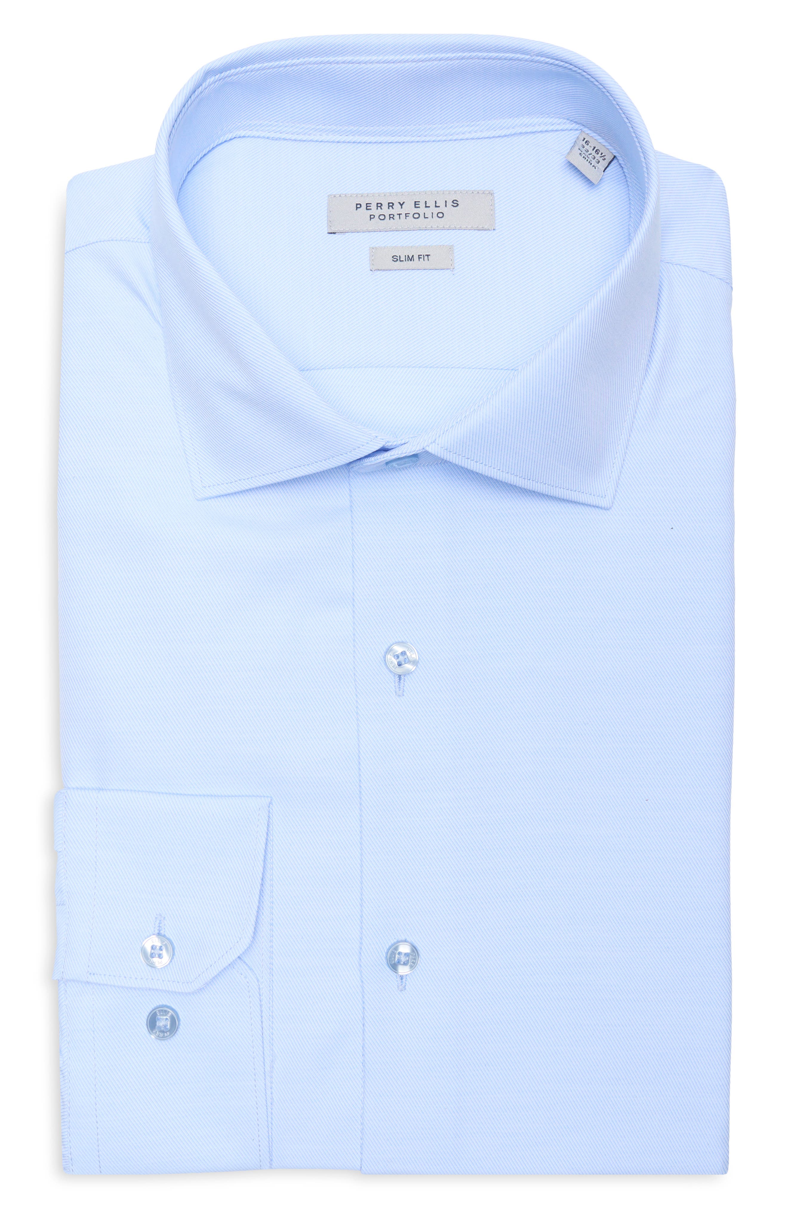 Perry Ellis Step Twill Slim Fit Solid Dress Shirt
