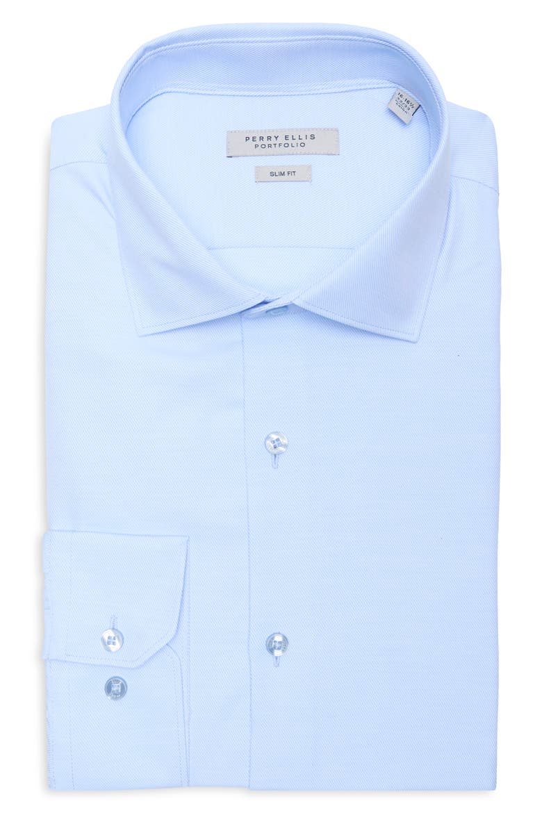 Step Twill Slim Fit Solid Dress Shirt, Main, color, AZZURO
