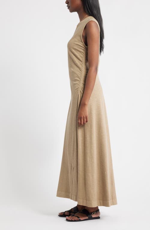 Treasure & Bond Side Ruched Cotton Maxi Dress In Neutral