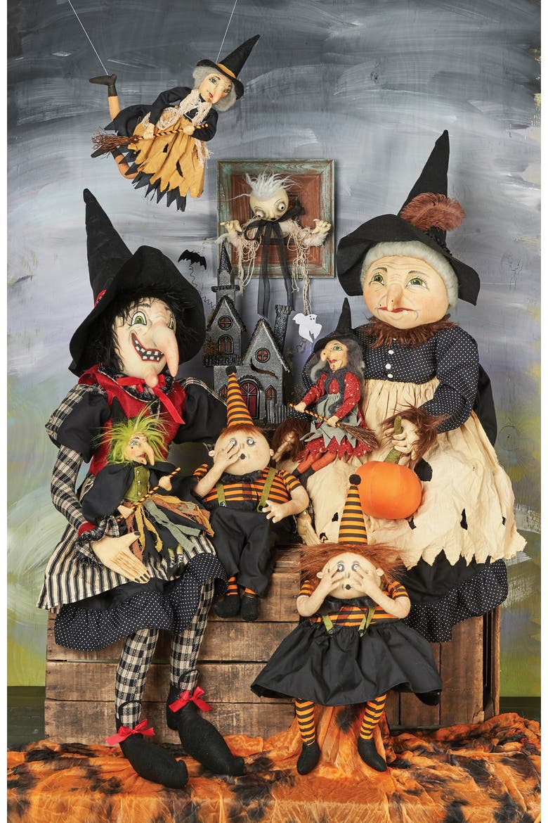 Hortense Little Witch on Broom Halloween Joe Spencer Gathered Traditions Figurine, Alternate, color, Black