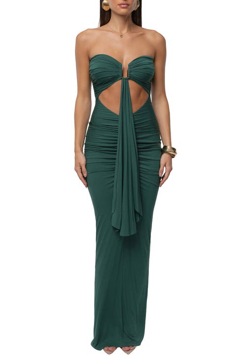 Drape Cutout Strapless Body-Con Maxi Cocktail Dress