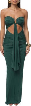 JLUXLABEL Drape Cutout Strapless Body-Con Maxi Cocktail Dress