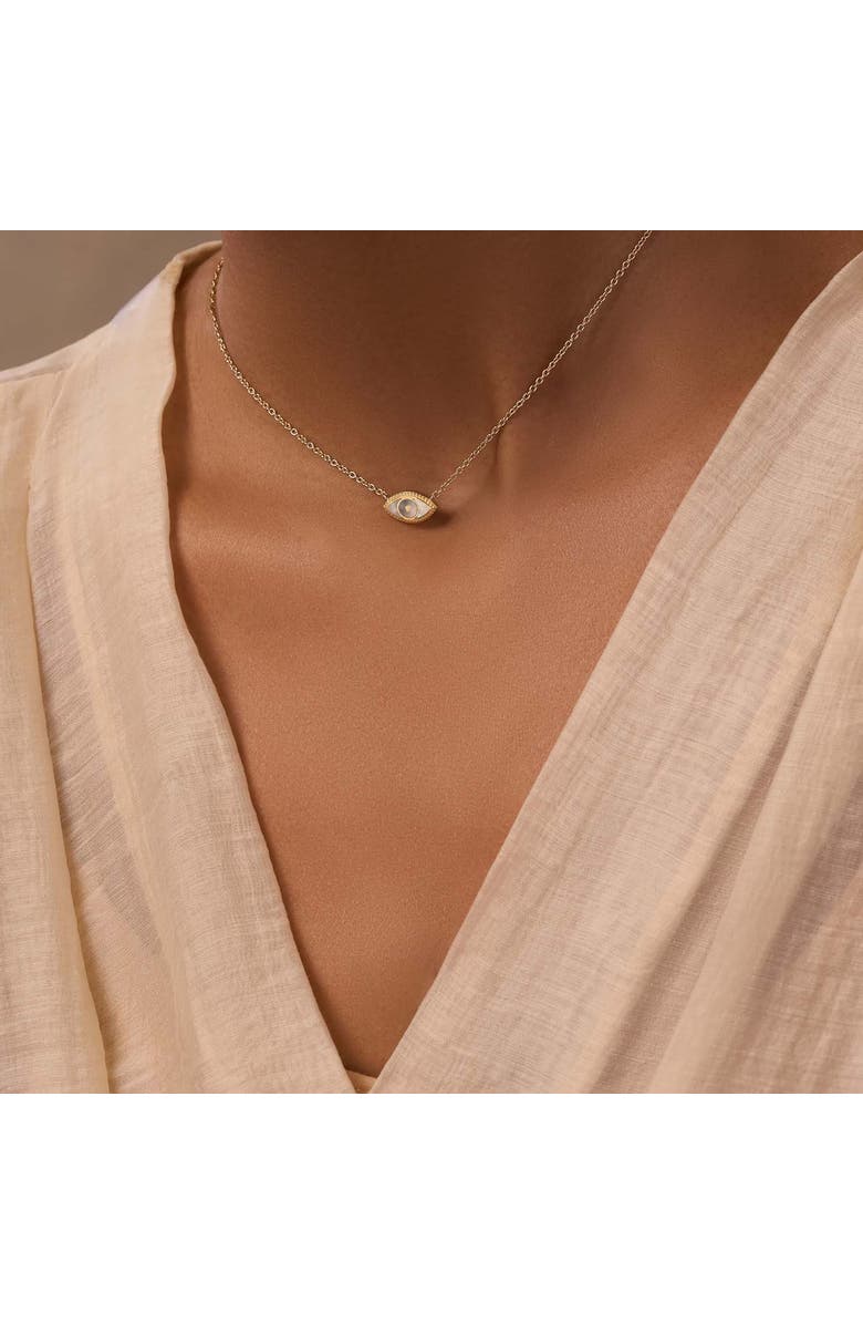 Karma and Luck Glowing Energy Evil Eye Mother of Pearl Necklace, Alternate, color,