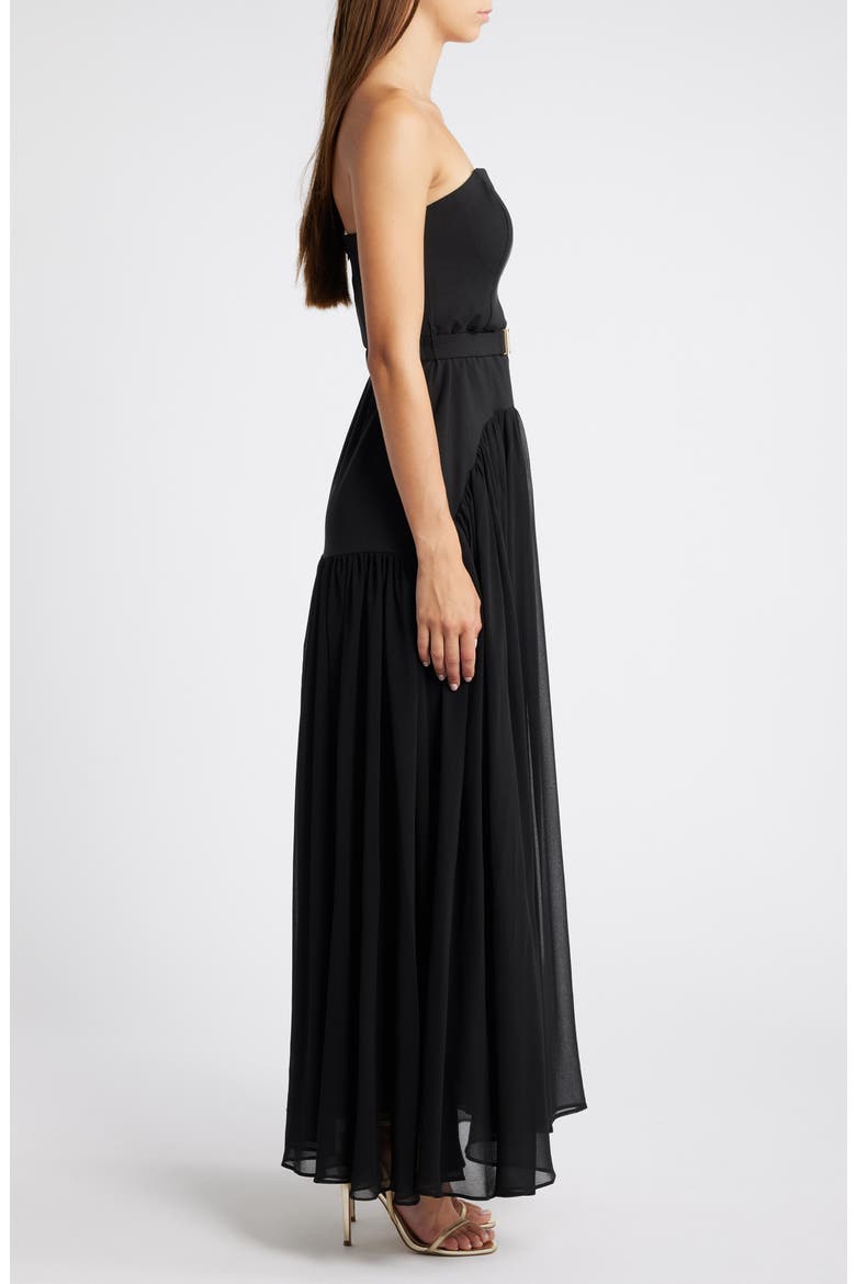 Belted Strapless Drop Waist Dress, Alternate, color, BLACK