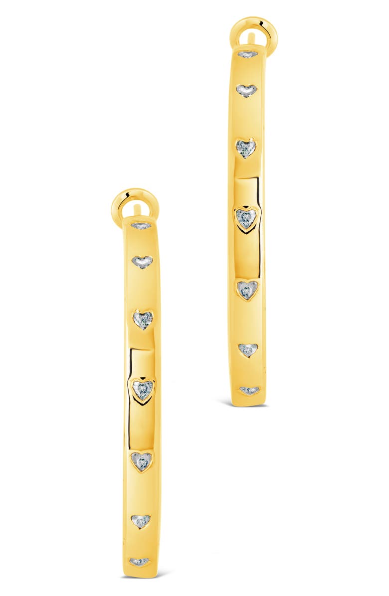 Sterling Forever Heart CZ Station Hoop Earrings, Alternate, color, Gold
