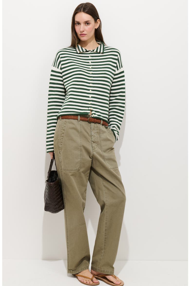 Taylor Stripe Cotton & Cashmere Cardigan, Alternate, color, FOREST/IVORY