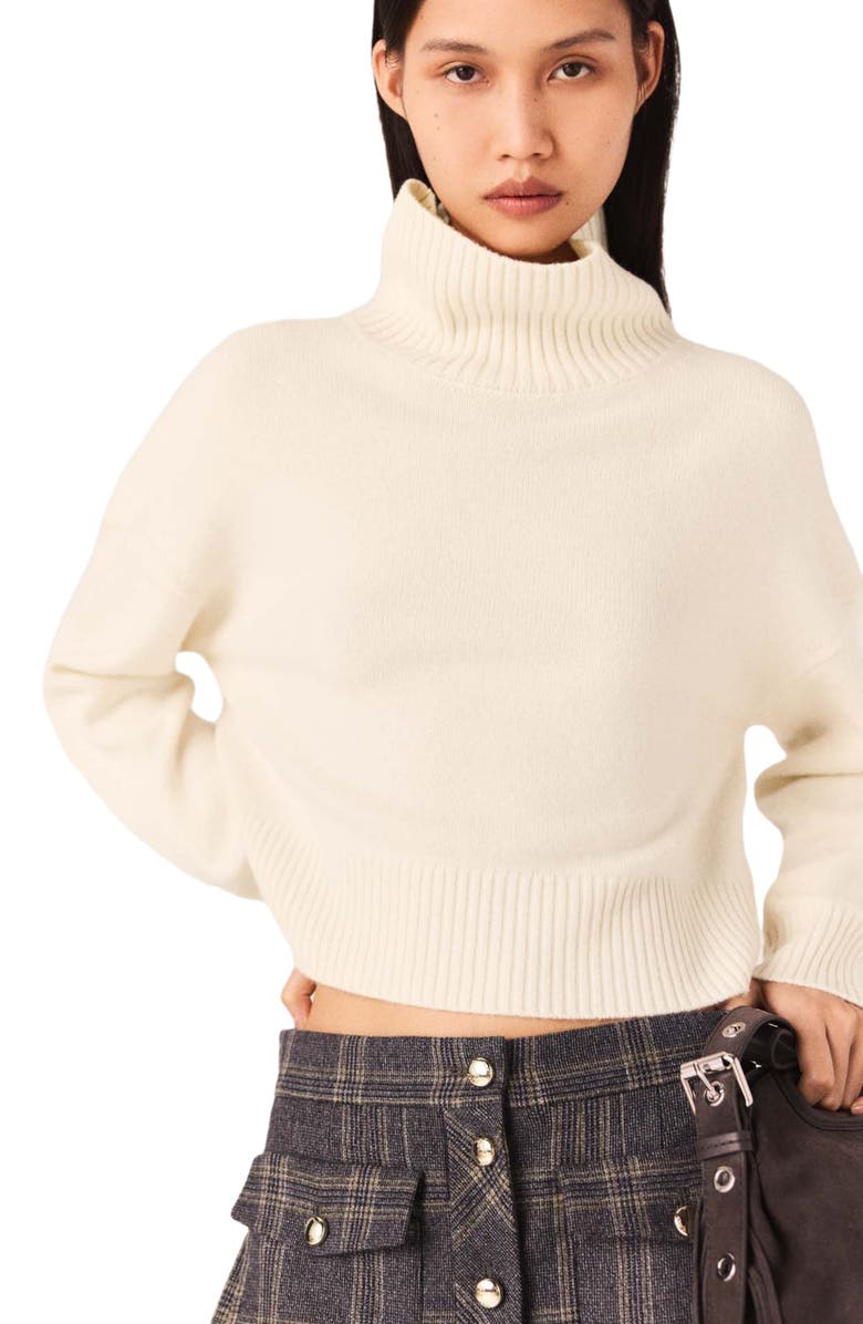 maje High-neck cashmere sweater, Main, color, Ecru