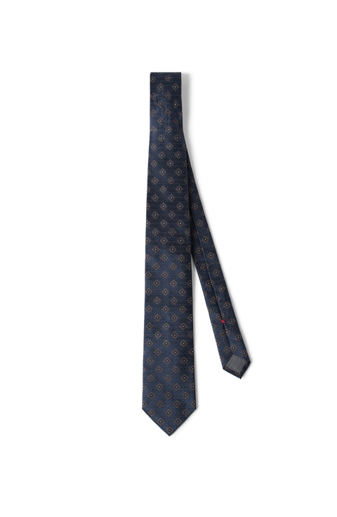 【関税＆送料込み】Brunello Cucinelli Knitted Tie Brunello Cucinelli Square End Knitted Tie Navy Taupe Stripes