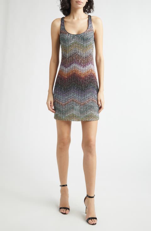 Zigzag Metallic Sequin Caperdoni Knit Minidress