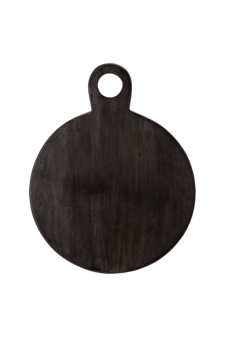 Round Mango Wood Cheese and Cutting Board with Circle Handle, Black, Main, color, Black