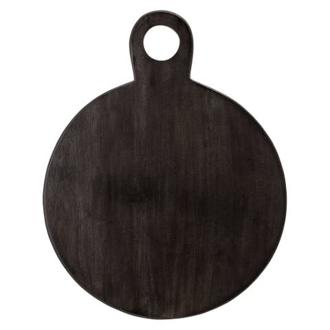 Round Mango Wood Cheese and Cutting Board with Circle Handle, Black
