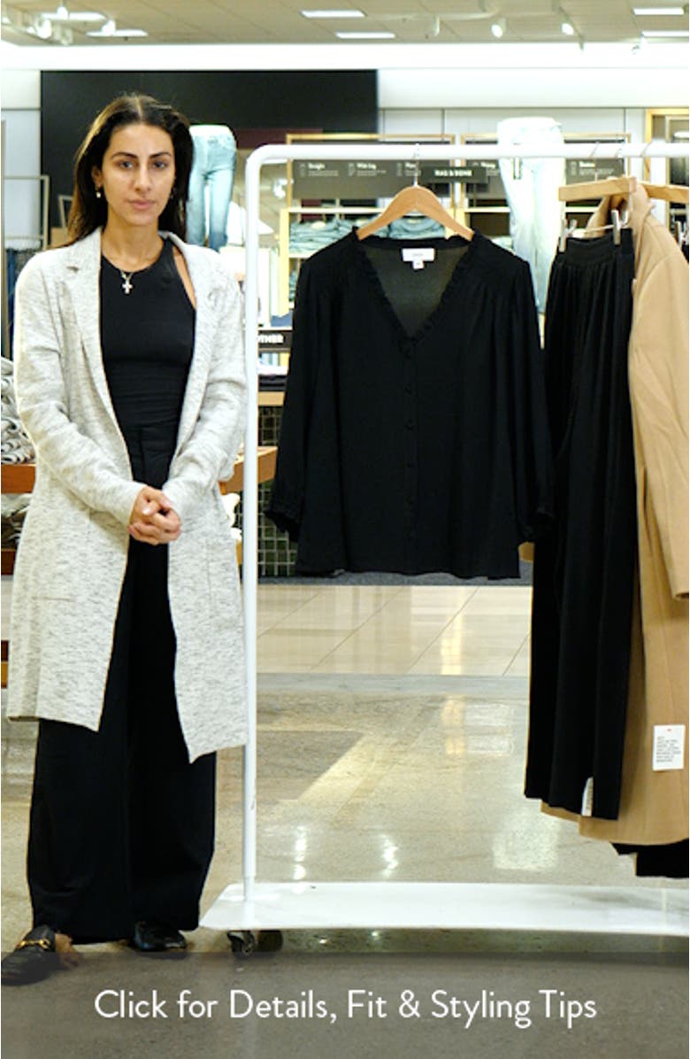 Ruffle Trim V-Neck Button-Up Top, sales video thumbnail