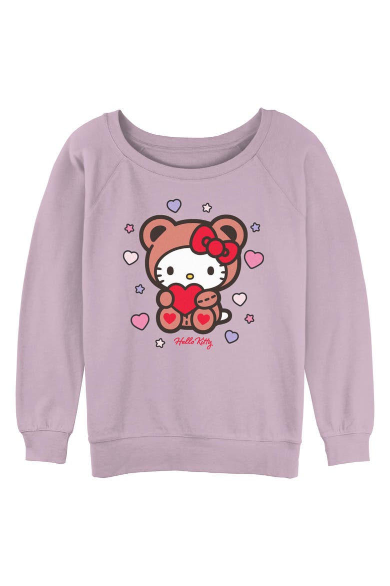 Junior's Hello Kitty Cute Valentine Bear  Sweatshirt, Main, color, Lavender
