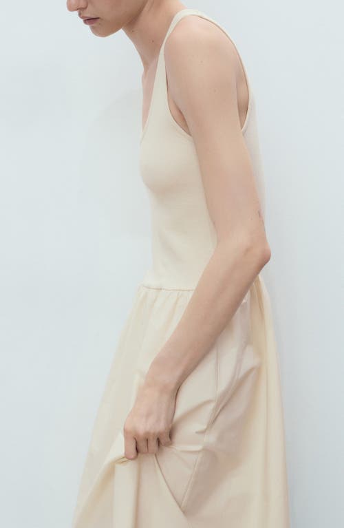 Mango Flared Dress In Combined Fabric Ecru In White