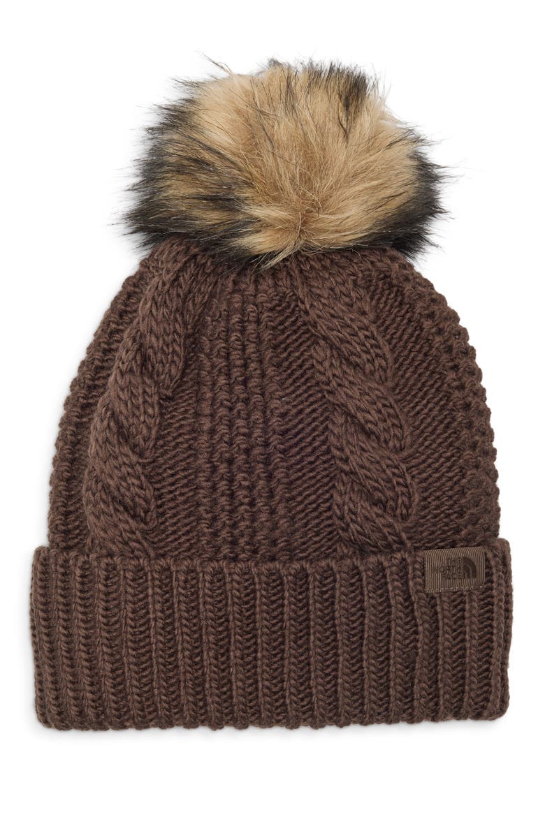 Oh Mega Faux Fur Pompom Beanie, Main, color, DARK CHESTNUT