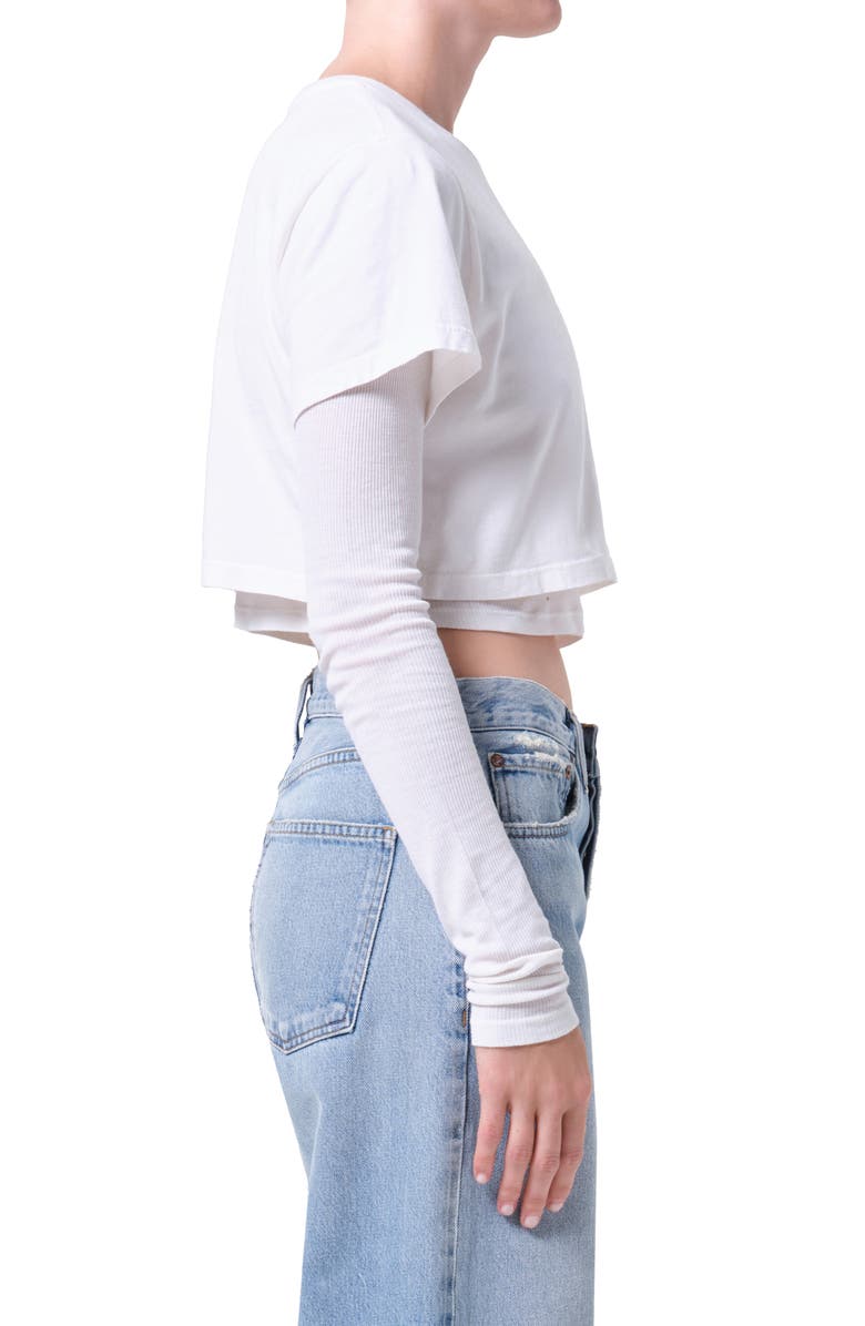 AGOLDE Romily Layered Long Sleeve Crop Top, Alternate, color, White Ash White