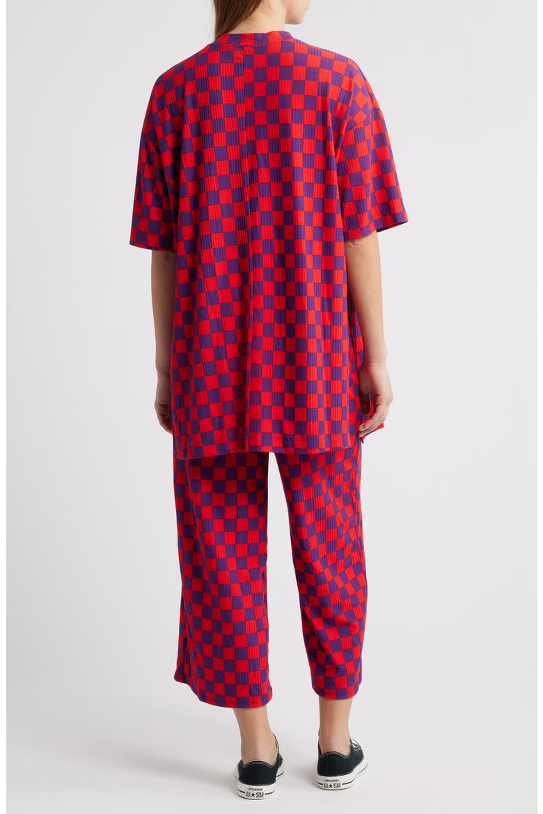 Lex Ribbed Oversize T-Shirt & High Waist Crop Pants Set, Alternate, color, RED/ PURPLE