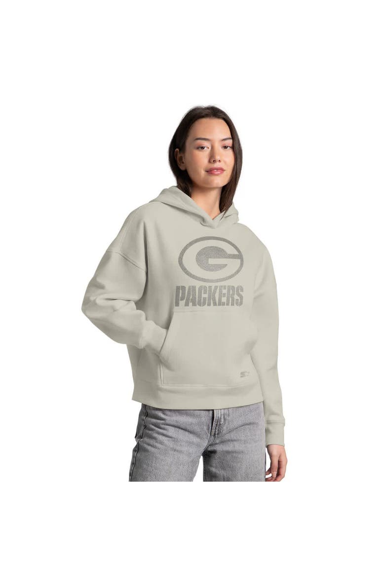 Women's Starter  Khaki Green Bay Packers Rhinestone Relaxed Hoodie, Main, color, Khaki