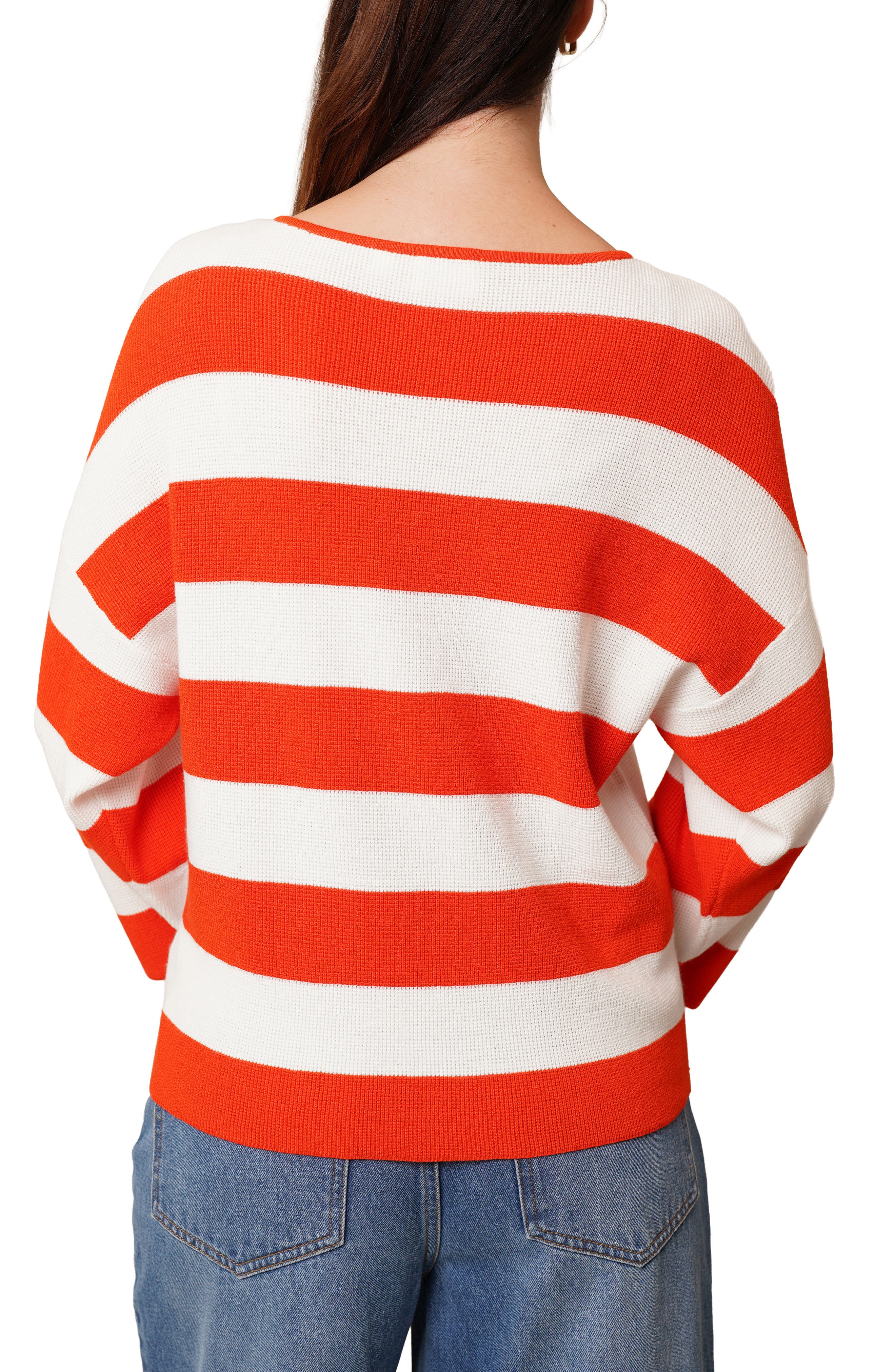 Stripe V-Neck Waffle Knit Sweater - image 4