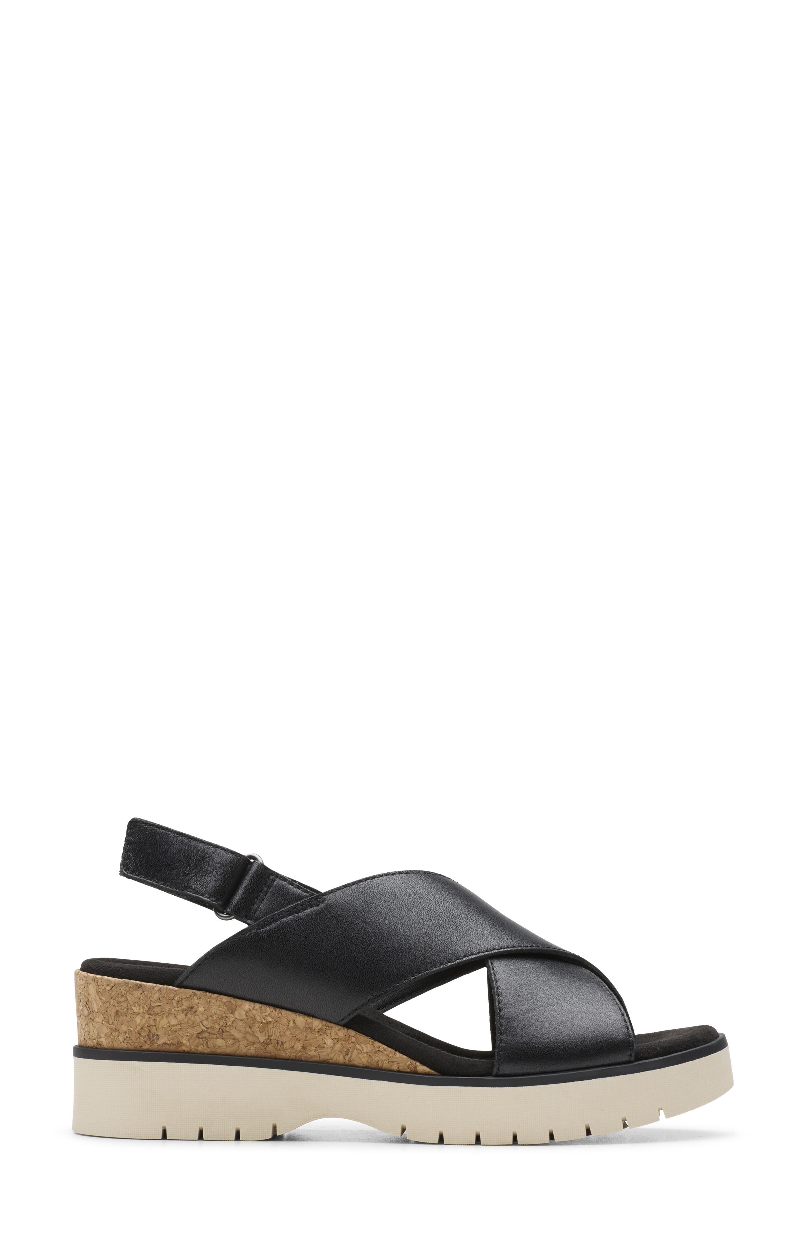 Clarks<sup>®</sup> Diaz Cross Strap Wedge Sandal, Alternate, color, Black Leather