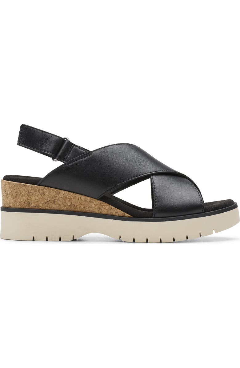 Clarks<sup>®</sup> Diaz Cross Strap Wedge Sandal, Alternate, color, Black Leather