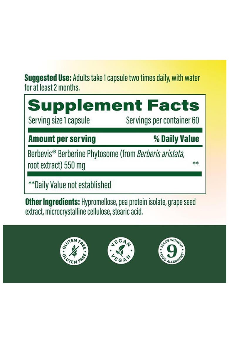 Berberine Phytosome, 550 mg Per Serving, Vegan, 60 Capsules, Alternate, color, None