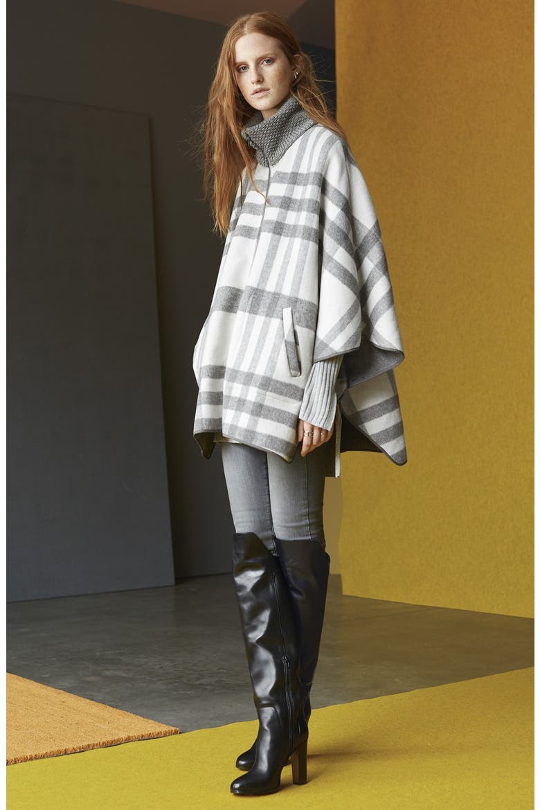 Zip Front Plaid Cape, Alternate, color, IVORY/ GREY