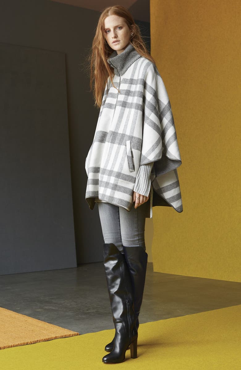 Via Spiga Zip Front Plaid Cape, Alternate, color, 