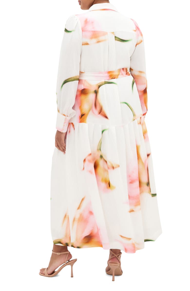 City Chic Maxi Floral Satin Maxi Shirtdress, Alternate, color, Summer Fleur