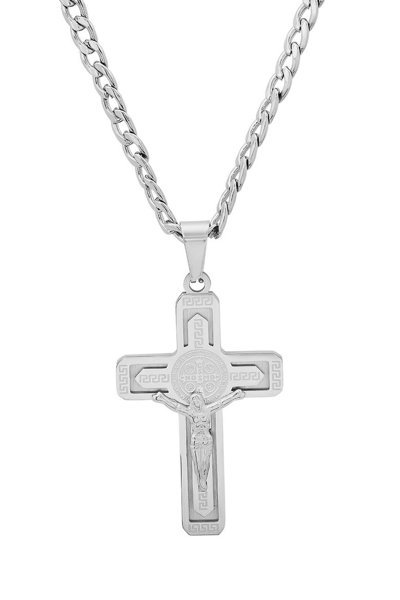 Men's Saint Benedict's Cross Pendant Necklace, Main, color, SILVER
