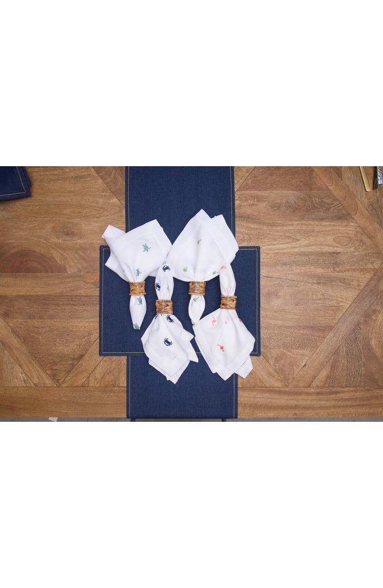 C&F Home Navy Crab Embroidered Machine Washable Hemstitch Napkins Set of 6, Alternate, color, Blue