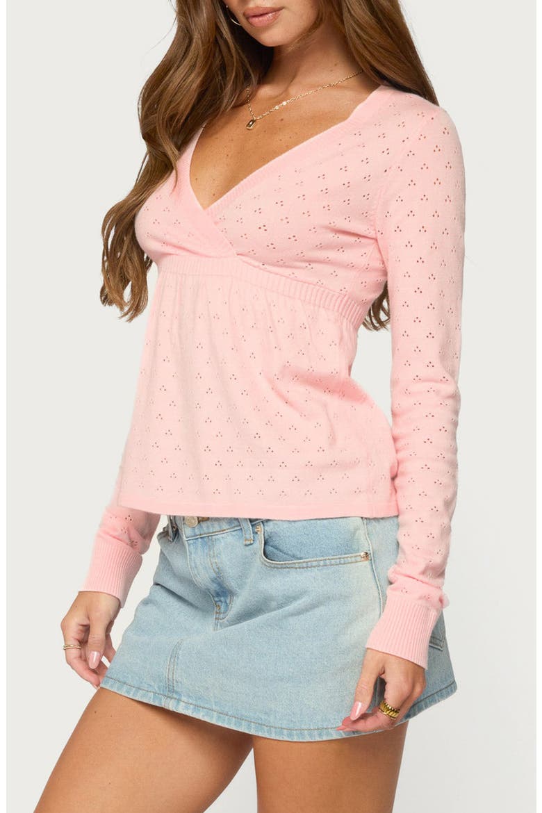 Basha Pointelle Knit V-Neck Sweater, Alternate, color, LIGHT-PINK