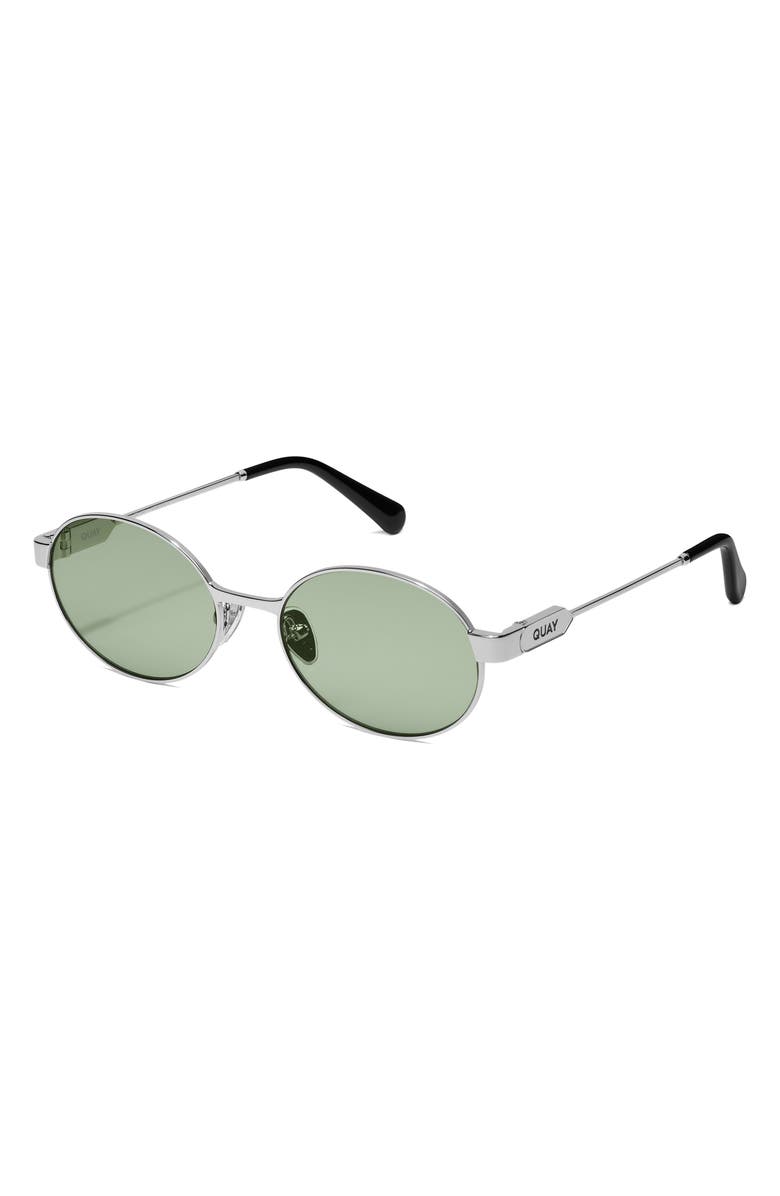 QUAY Anyways 56mm Round Sunglasses, Alternate, color, Silver/ Moss