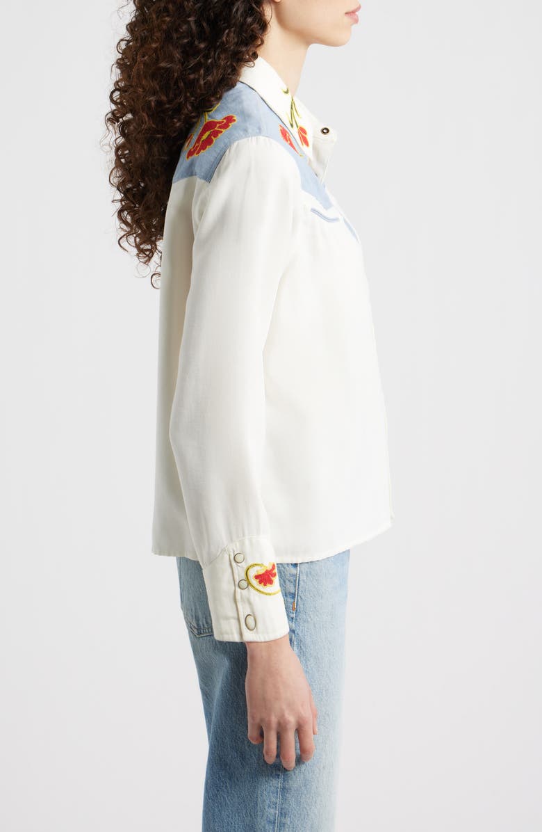 THE GREAT. & Stetson The Embroidered Western Shirt, Alternate, color, Cream W Chambray Mix