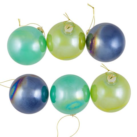 Shiny Glass Ball Christmas Ornaments - 3" (80mm) - Blue, Green and Teal  - 6ct