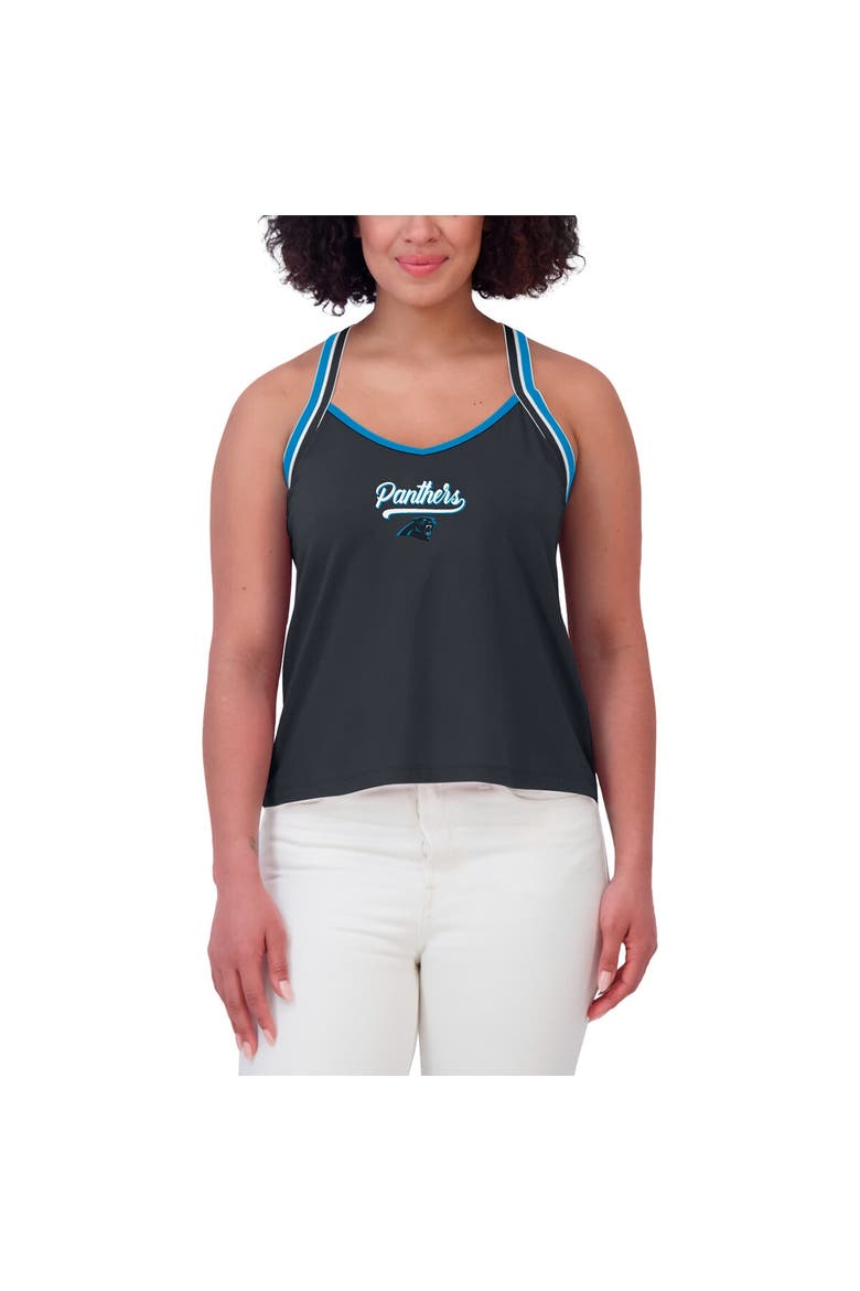 Women's WEAR by Erin Andrews Black Carolina Panthers Cross Strap Tri-Blend Tank Top, Alternate, color, Black
