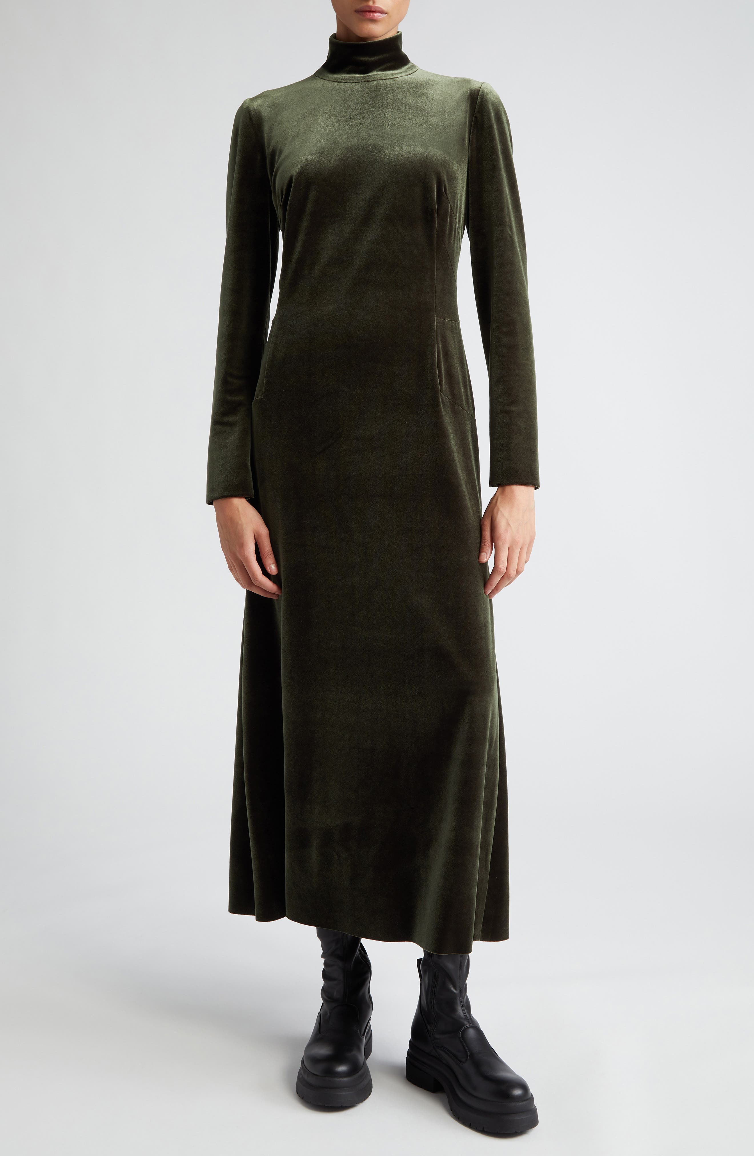 Akris Mock Neck Long Sleeve Fluid Stretch Velvet Gown