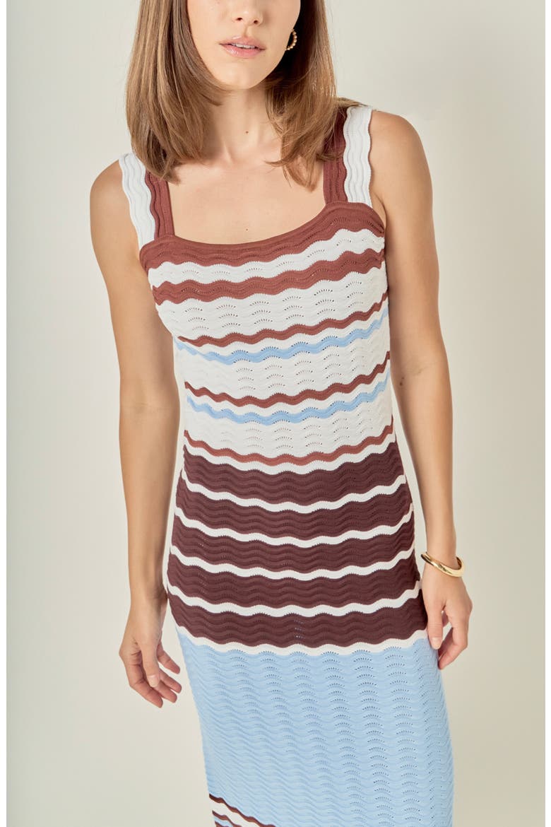 Stripe Pointelle Sweater Midi Dress, Alternate, color, BROWN MULTI