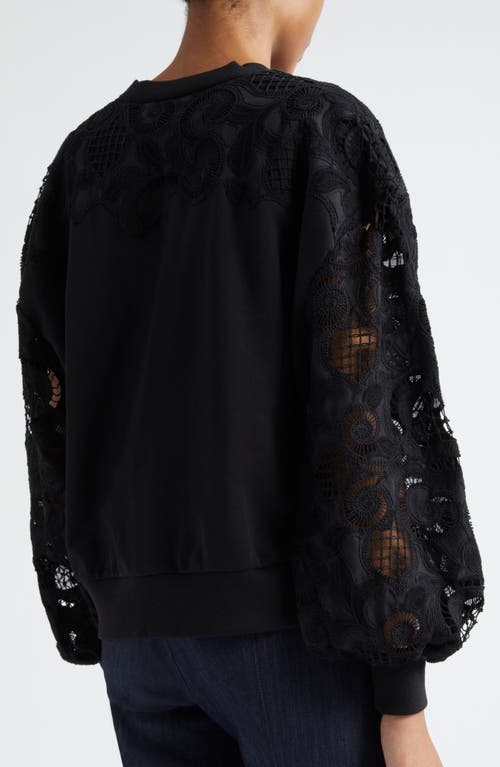 Cinq À Sept Lace Sleeve Cotton Sweatshirt In Black