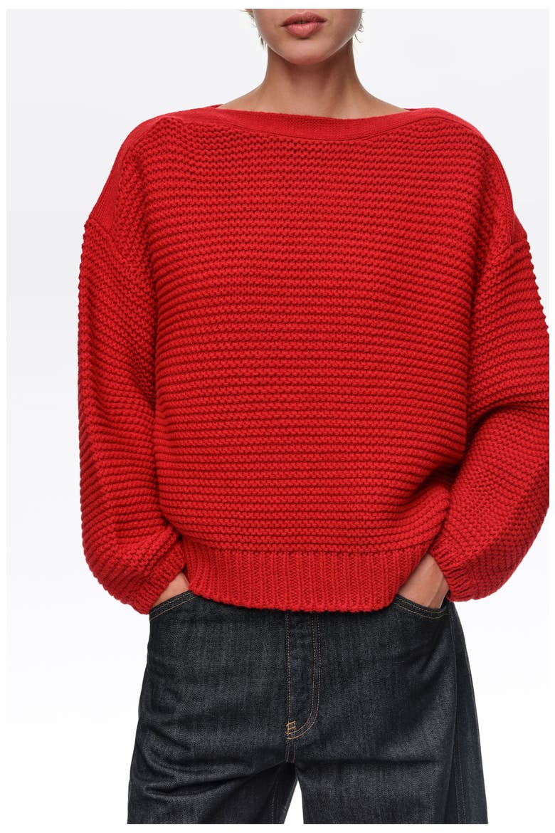 Oversized Boat Neck Sweater, Alternate, color, RED