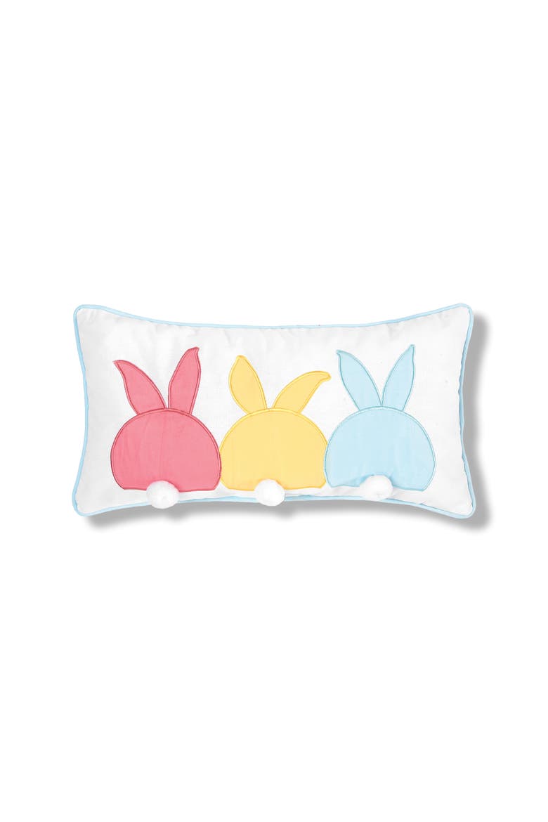Easter Bunny Bum Trio Cotton Blend Mini Lumbar Accent Pillow 10" x 20", Main, color, White