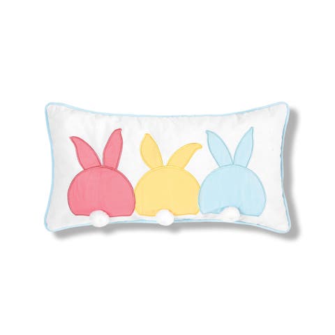 Easter Bunny Bum Trio Cotton Blend Mini Lumbar Accent Pillow 10" x 20"