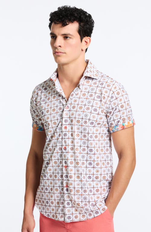 Robert Graham Kai Classic Fit Medallion Print Short Sleeve Knit Button-up Shirt In Multi
