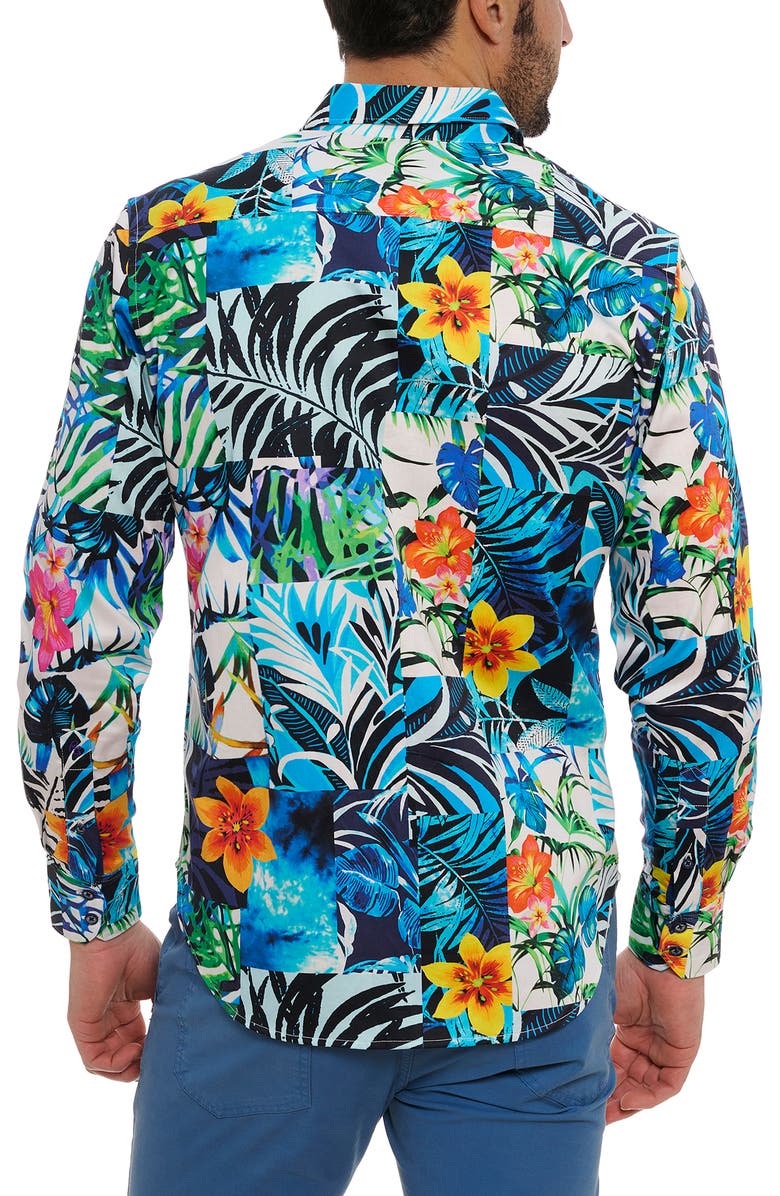 Robert Graham Tahiti Floral Stretch Cotton Button-Up Shirt, Alternate, color,