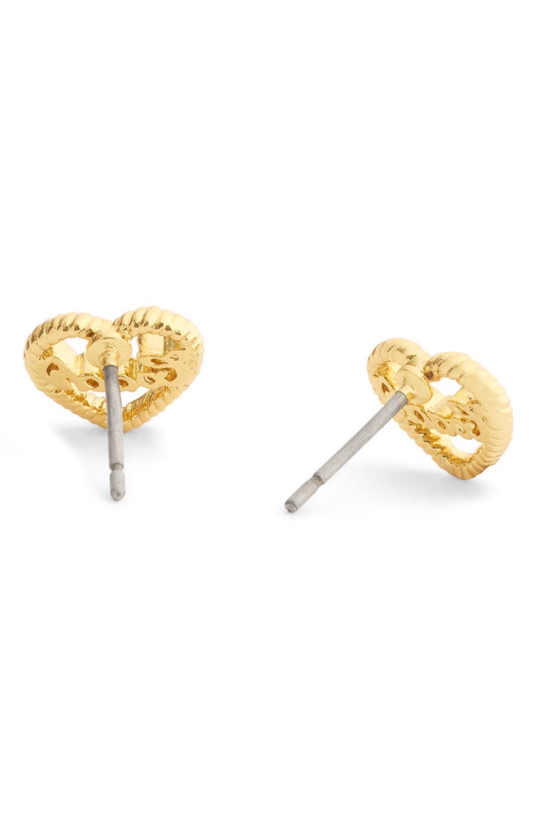 COACH Logo Heart Stud Earrings, Alternate, color, Shiny Gold