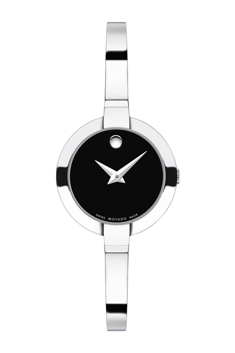 'Bela' Bangle Watch, 25mm, Main, color, SILVER/ BLACK