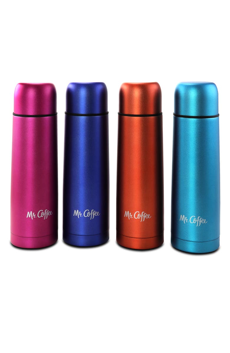 MR COFFEE Luster Javelin 4 Piece 16 Ounce Stainless Steel Thermal Travel Bottle Set, Main, color, Blue