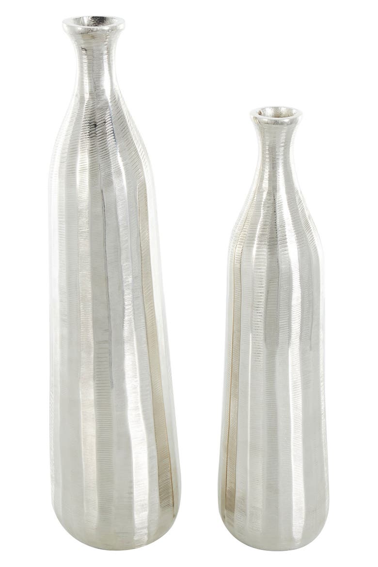 Set of 2 Tall Metal Vases, Alternate, color, SILVER